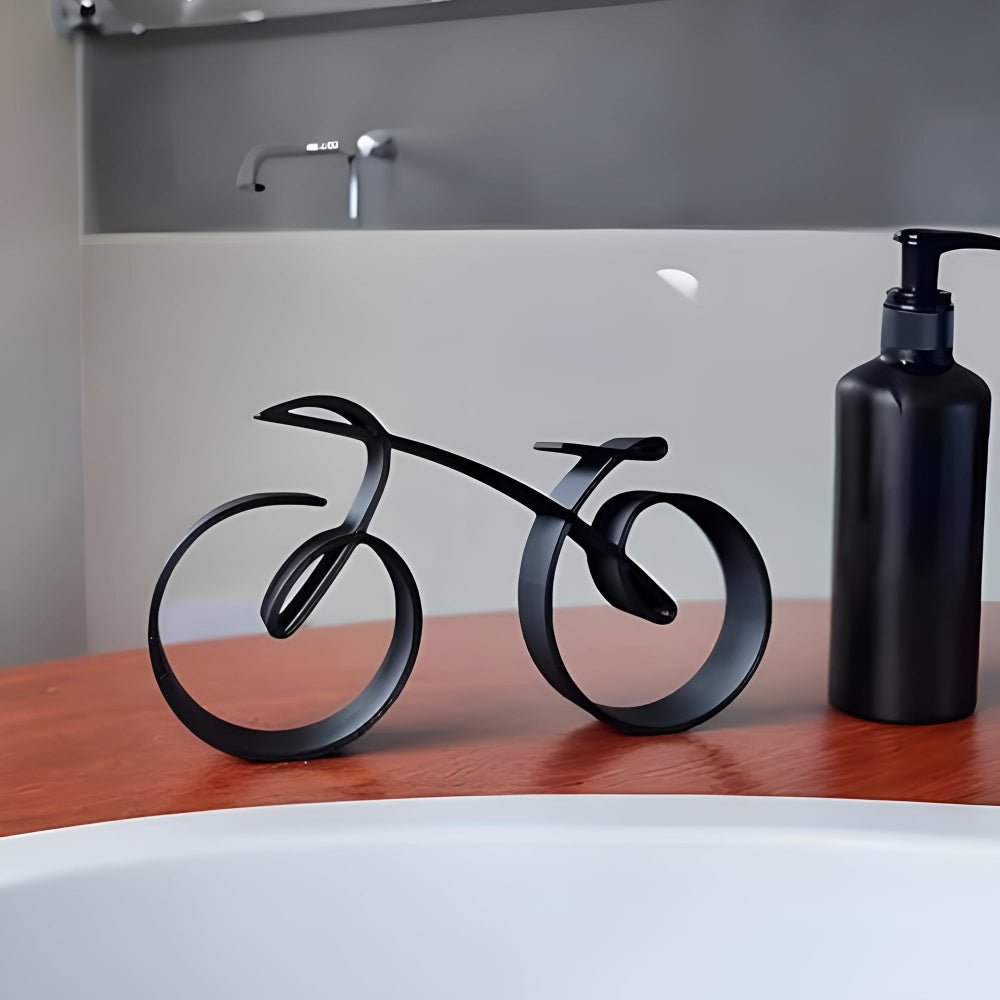 Valorelle | Scultura Ciclista in Metallo Grafico di Colore Nero Opaco per Decorazione di Scrivania, Mensola e Soggiorno