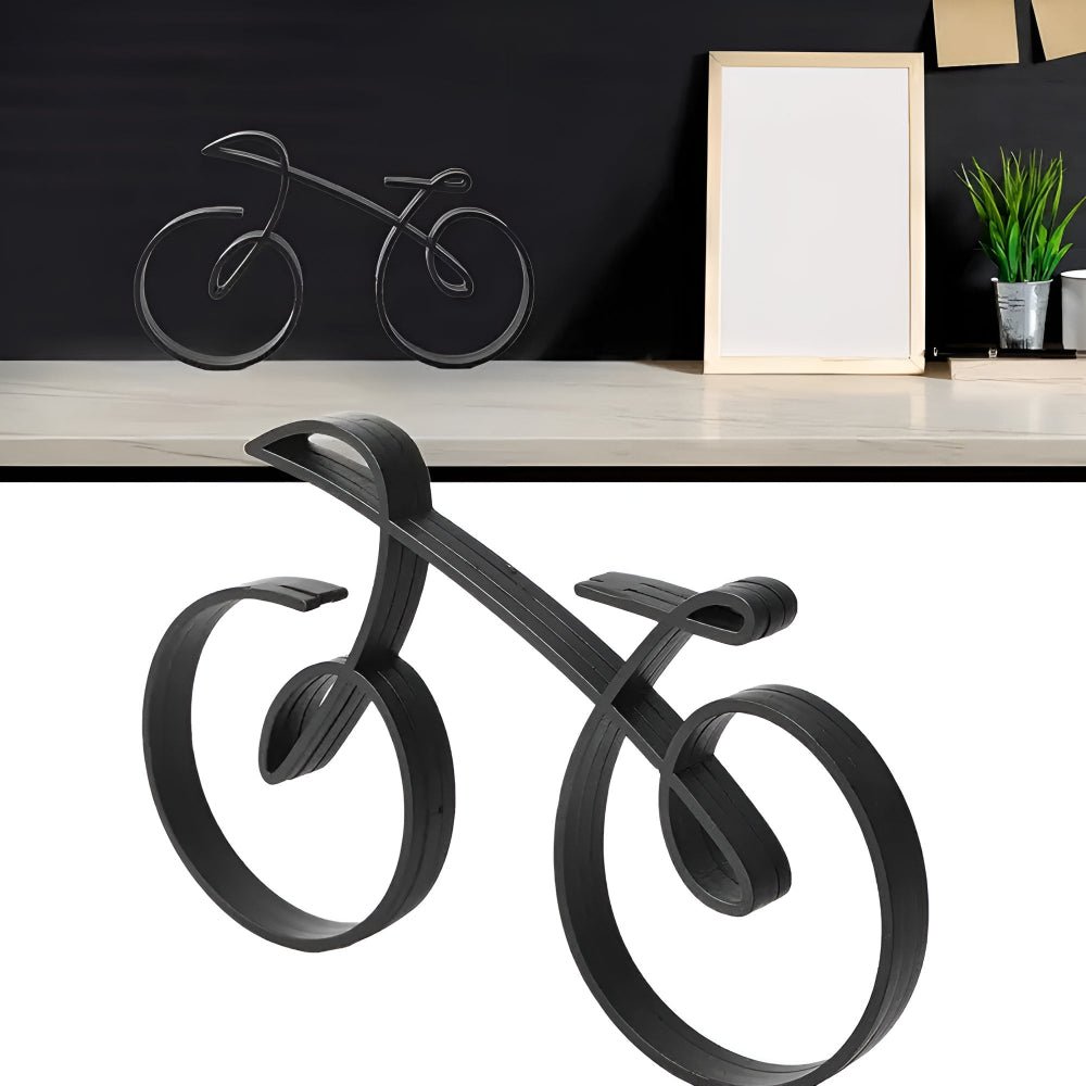 Valorelle | Scultura Ciclista in Metallo Grafico di Colore Nero Opaco per Decorazione di Scrivania, Mensola e Soggiorno