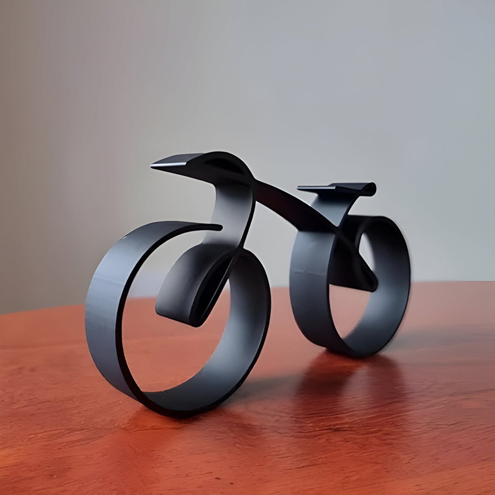 Valorelle | Scultura Ciclista in Metallo Grafico di Colore Nero Opaco per Decorazione di Scrivania, Mensola e Soggiorno