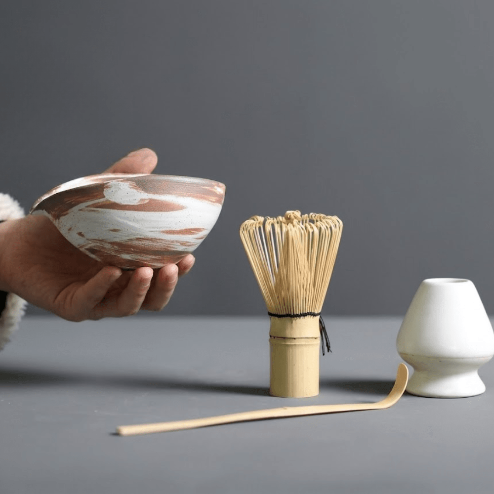Gure | Set di Matcha Giapponese in Bambù Naturale e Ceramica con Chasen, Chashaku e Ciotola per Matcha