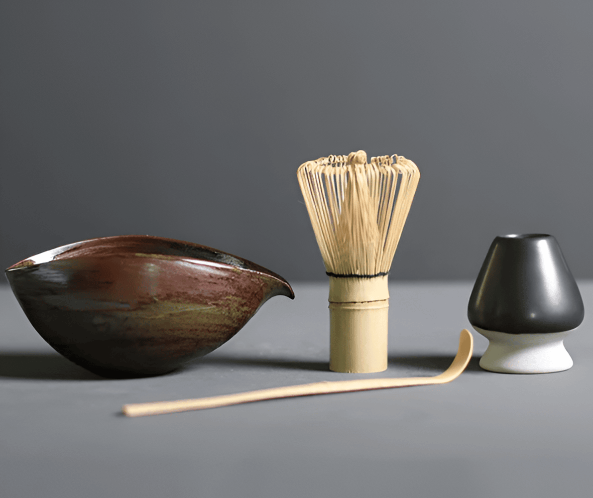 Gure | Set di Matcha Giapponese in Bambù Naturale e Ceramica con Chasen, Chashaku e Ciotola per Matcha