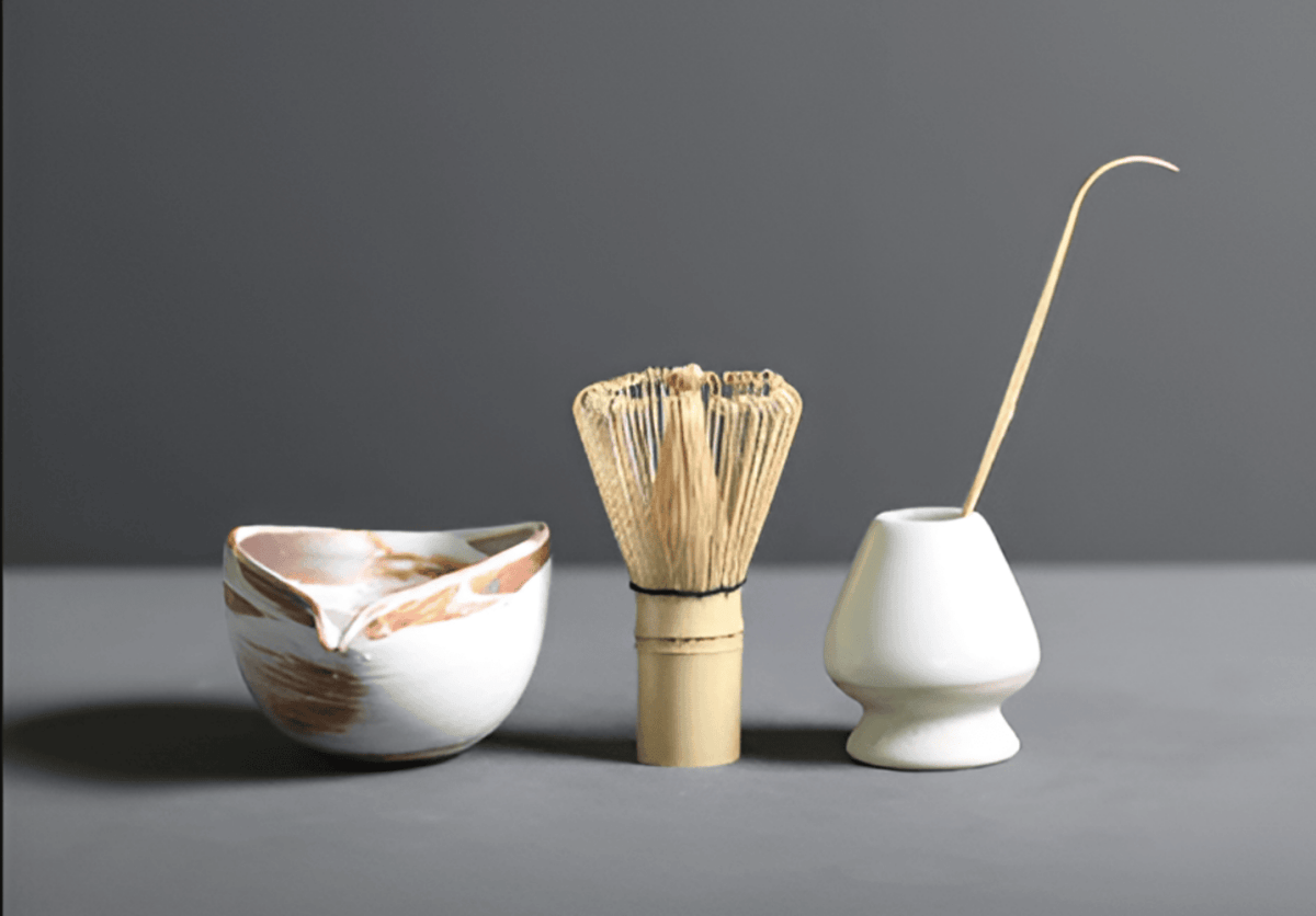 Gure | Set di Matcha Giapponese in Bambù Naturale e Ceramica con Chasen, Chashaku e Ciotola per Matcha