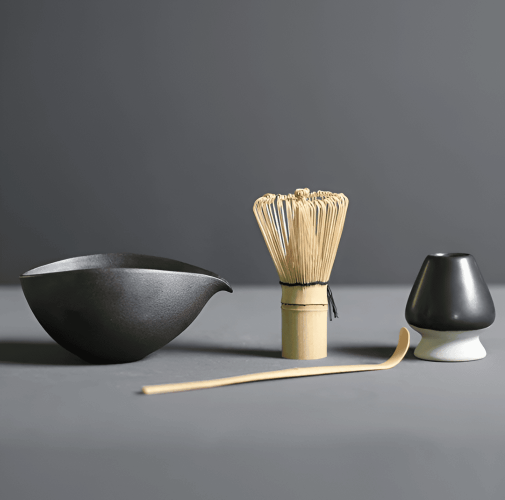 Gure | Set di Matcha Giapponese in Bambù Naturale e Ceramica con Chasen, Chashaku e Ciotola per Matcha