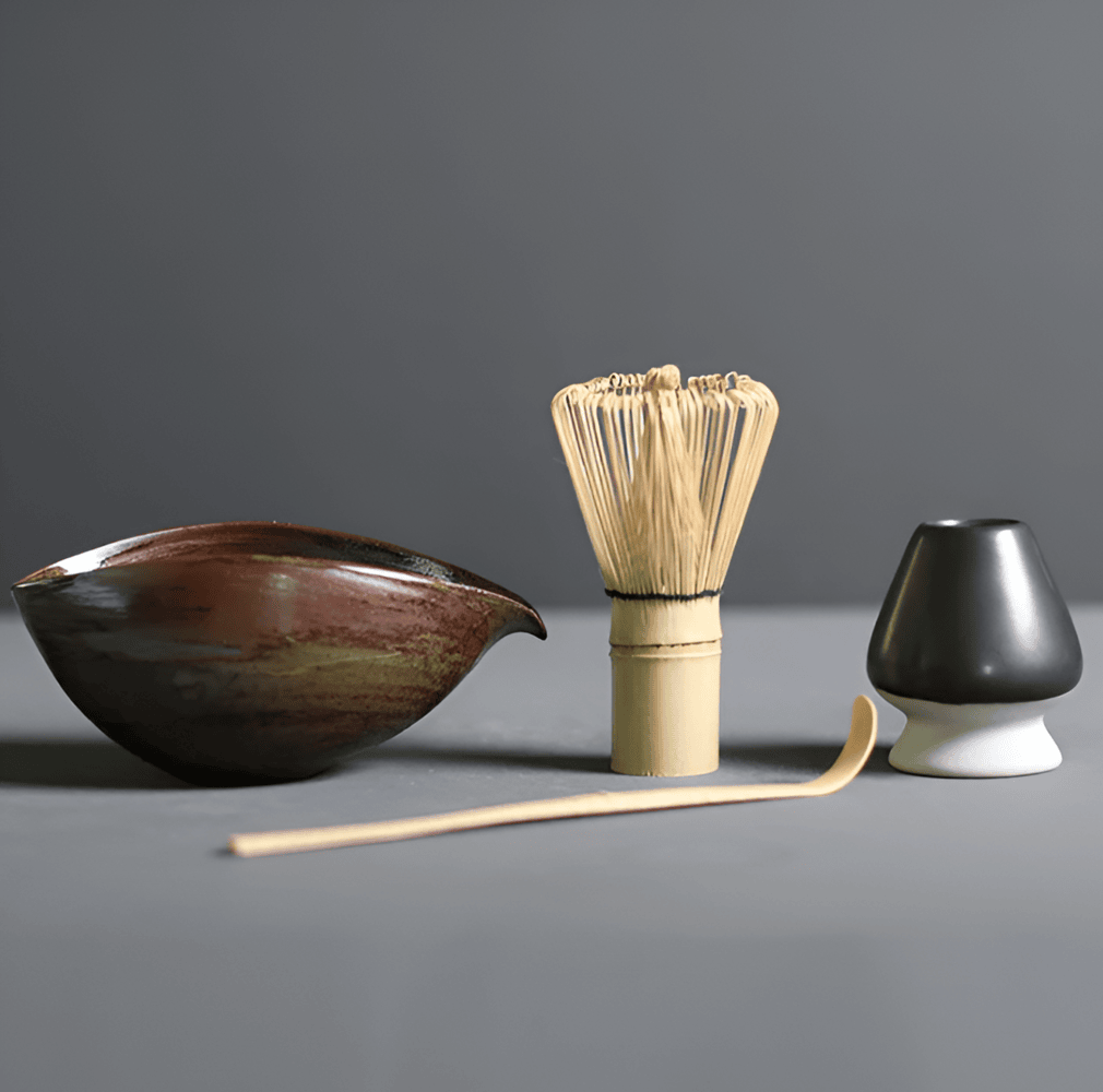 Gure | Set di Matcha Giapponese in Bambù Naturale e Ceramica con Chasen, Chashaku e Ciotola per Matcha