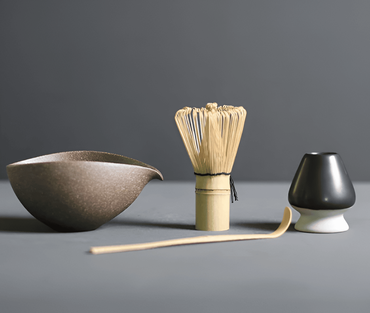 Gure | Set di Matcha Giapponese in Bambù Naturale e Ceramica con Chasen, Chashaku e Ciotola per Matcha