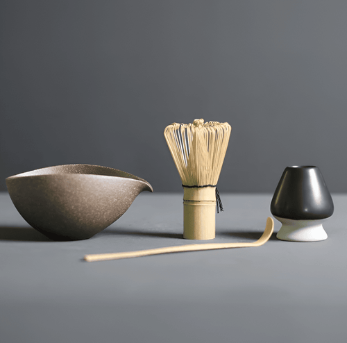 Gure | Set di Matcha Giapponese in Bambù Naturale e Ceramica con Chasen, Chashaku e Ciotola per Matcha