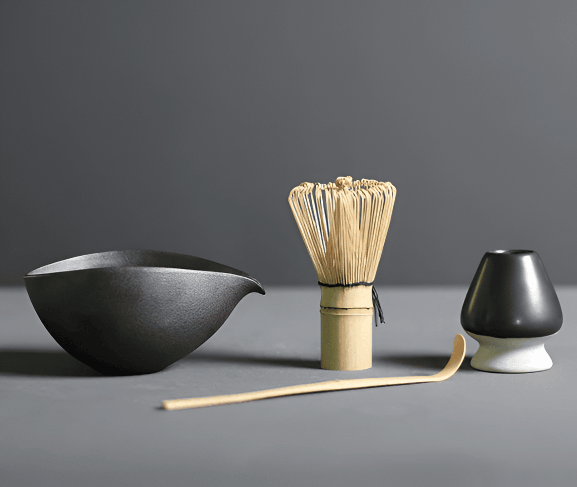 Gure | Set di Matcha Giapponese in Bambù Naturale e Ceramica con Chasen, Chashaku e Ciotola per Matcha