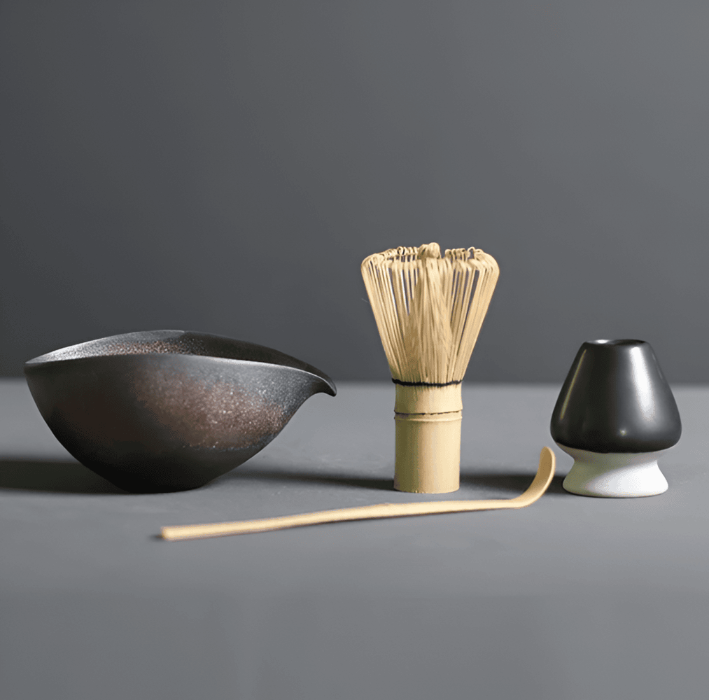 Gure | Set di Matcha Giapponese in Bambù Naturale e Ceramica con Chasen, Chashaku e Ciotola per Matcha
