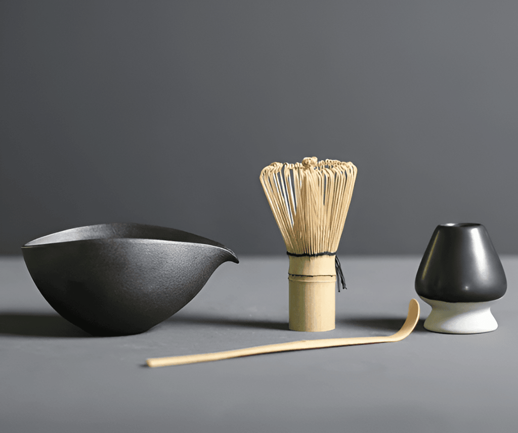 Gure | Set di Matcha Giapponese in Bambù Naturale e Ceramica con Chasen, Chashaku e Ciotola per Matcha