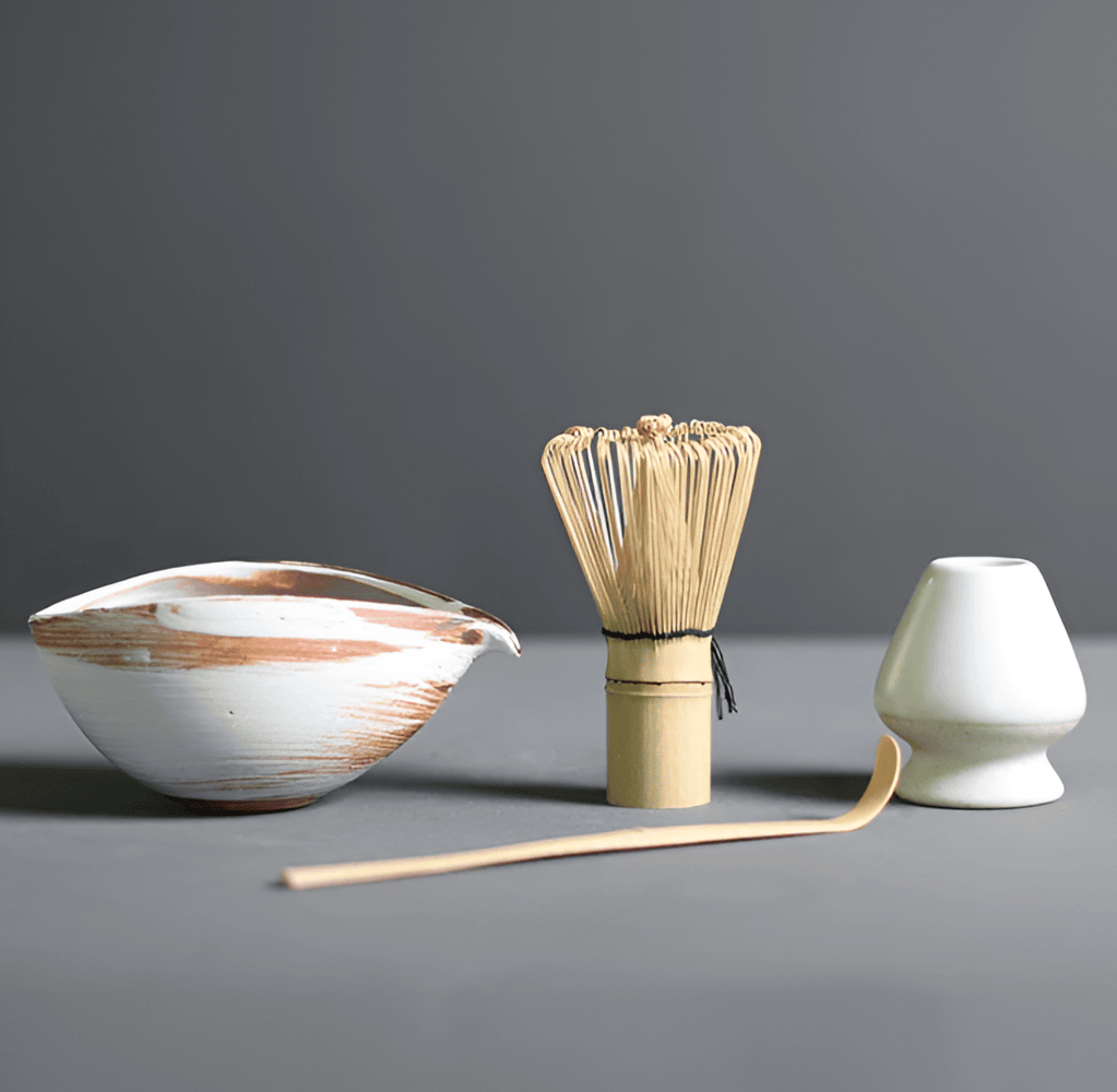 Gure | Set di Matcha Giapponese in Bambù Naturale e Ceramica con Chasen, Chashaku e Ciotola per Matcha