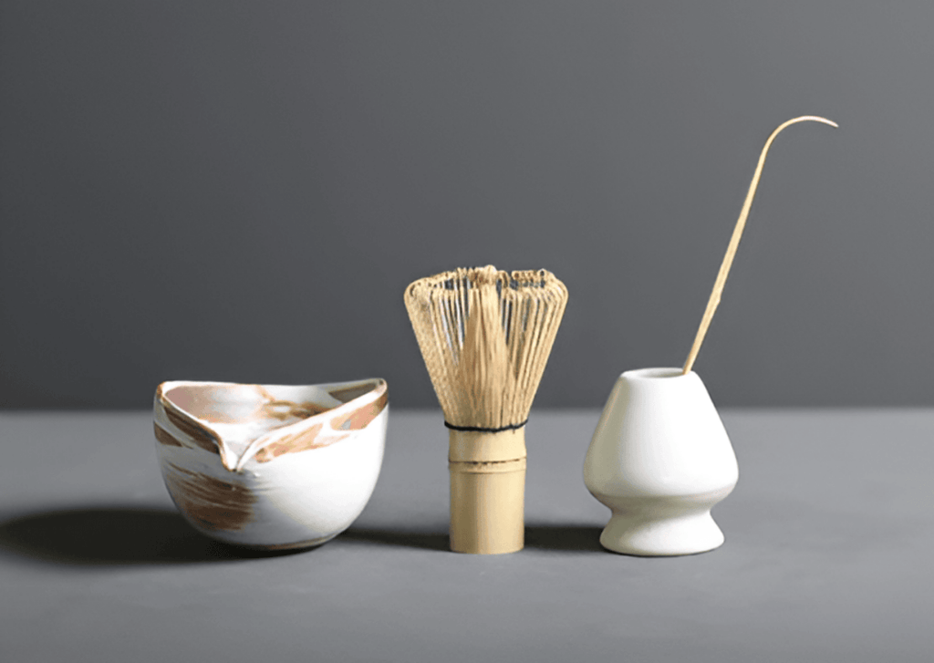 Gure | Set di Matcha Giapponese in Bambù Naturale e Ceramica con Chasen, Chashaku e Ciotola per Matcha