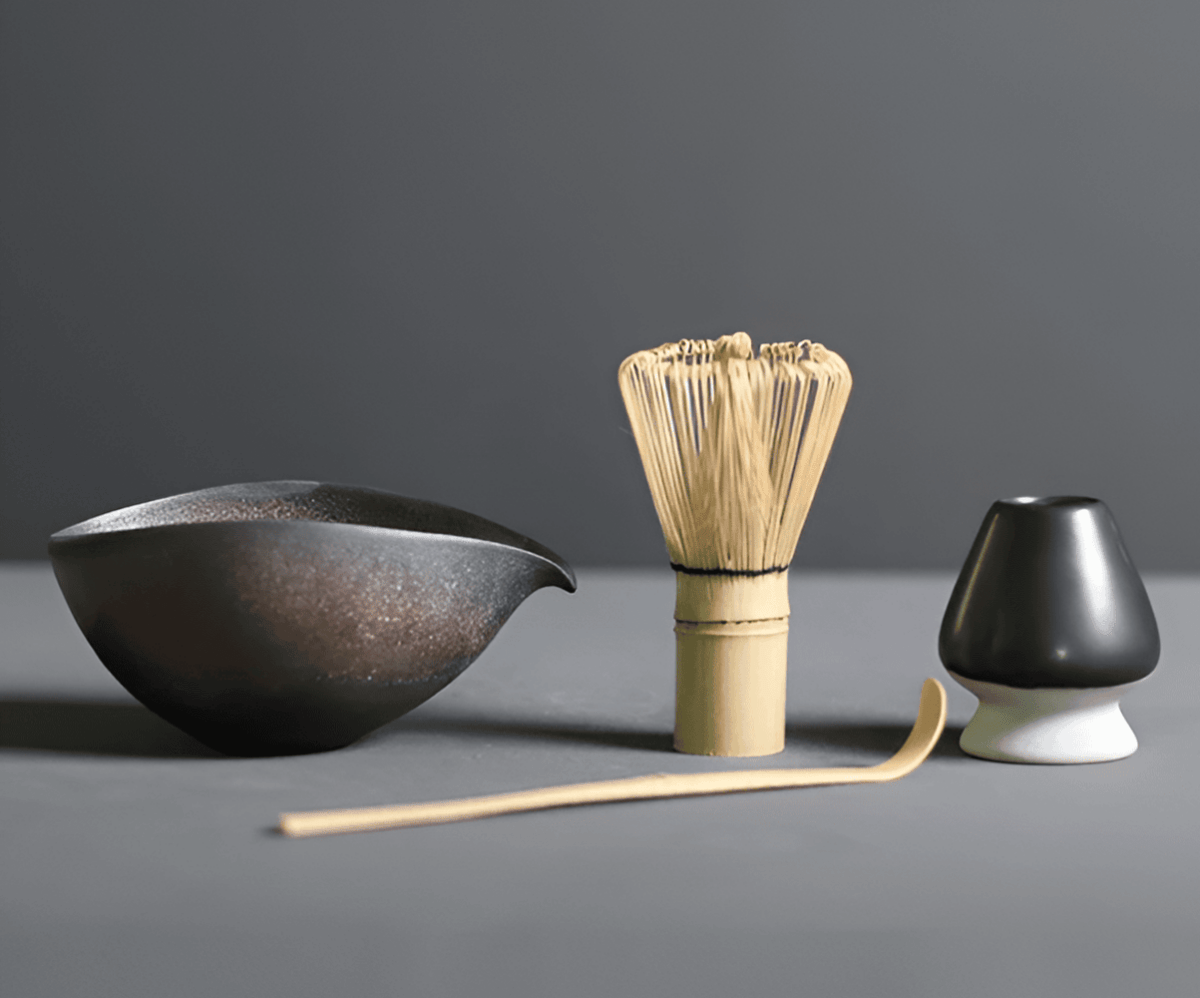 Gure | Set di Matcha Giapponese in Bambù Naturale e Ceramica con Chasen, Chashaku e Ciotola per Matcha