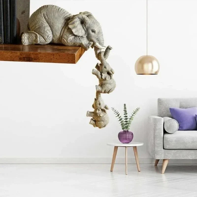 Orlienne | Trio di Figurine Elefante Zen in Resina Grigia Chiara per Interni Bohemien e Contemporanei