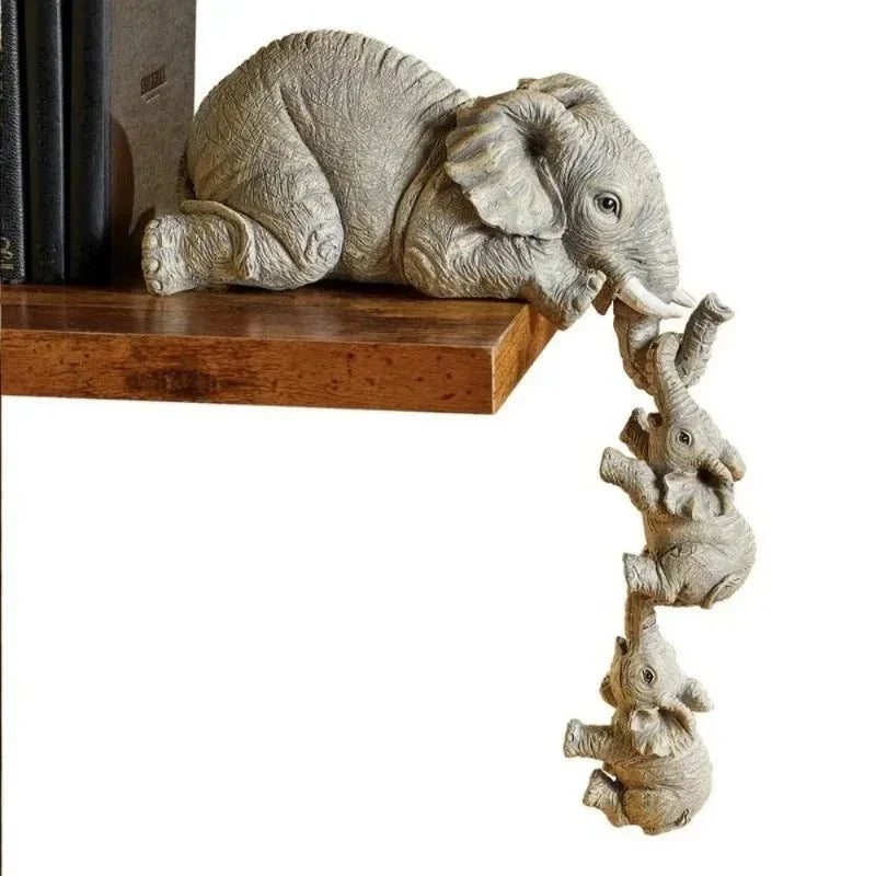 Orlienne | Trio di Figurine Elefante Zen in Resina Grigia Chiara per Interni Bohemien e Contemporanei