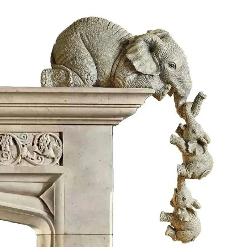 Orlienne | Trio di Figurine Elefante Zen in Resina Grigia Chiara per Interni Bohemien e Contemporanei