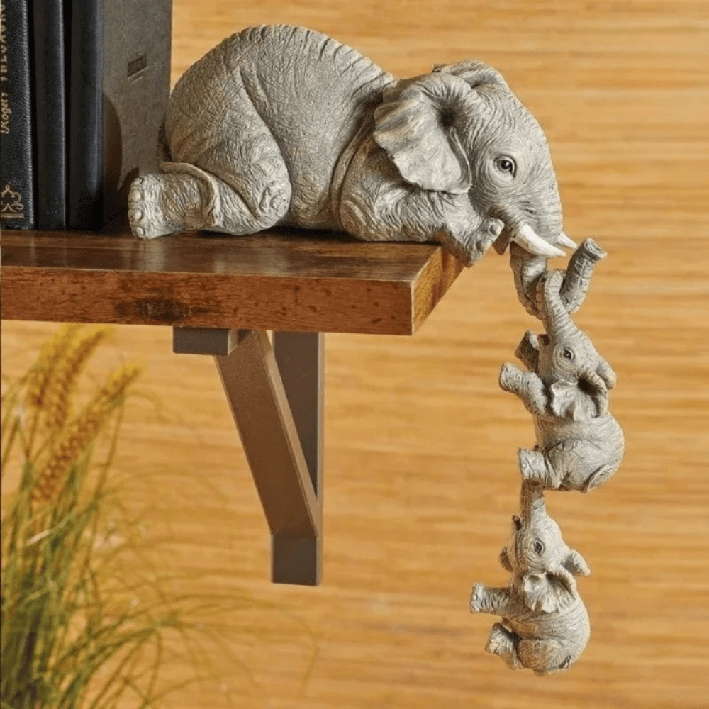 Orlienne | Trio di Figurine Elefante Zen in Resina Grigia Chiara per Interni Bohemien e Contemporanei