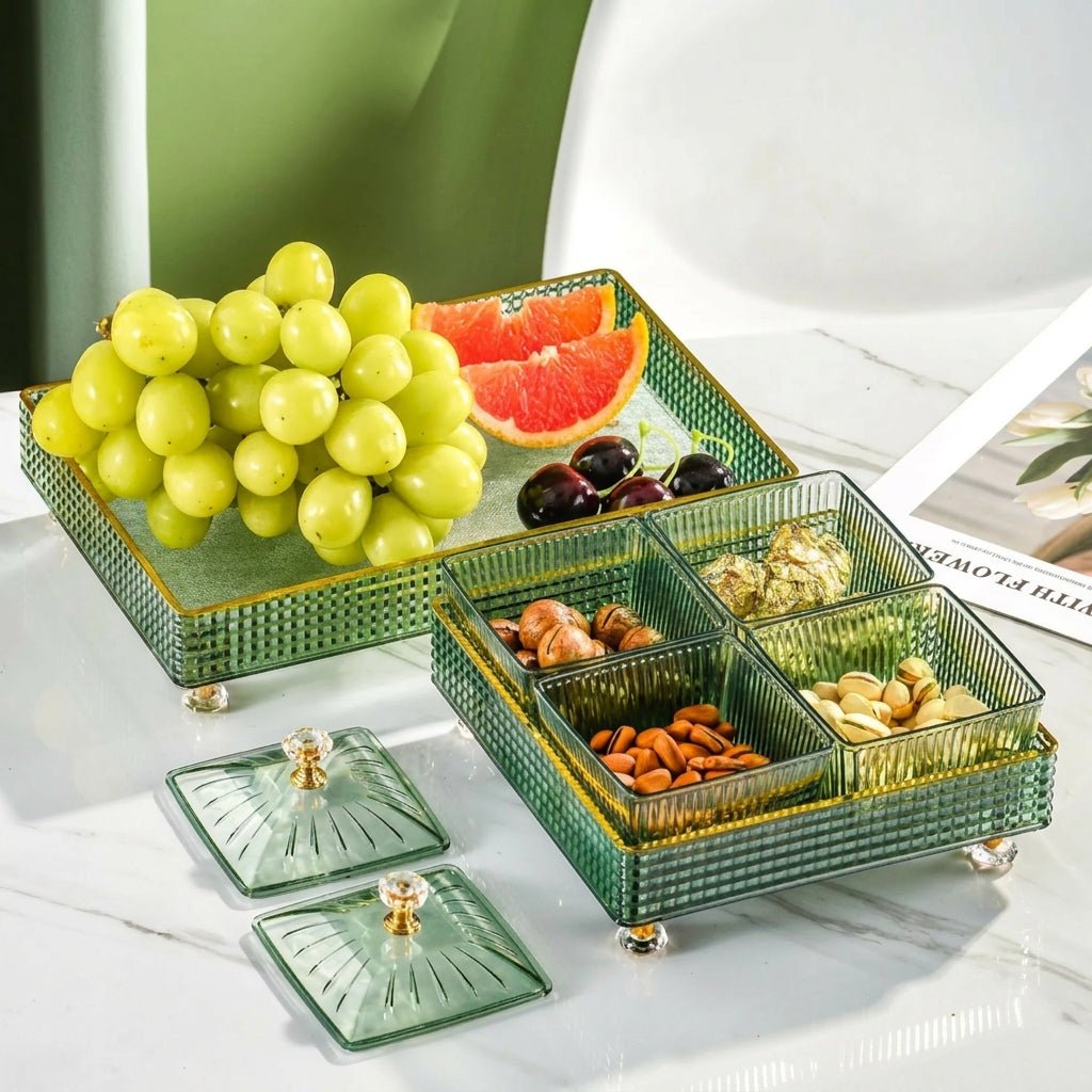 Vassoio da snack con coperchio e scomparti