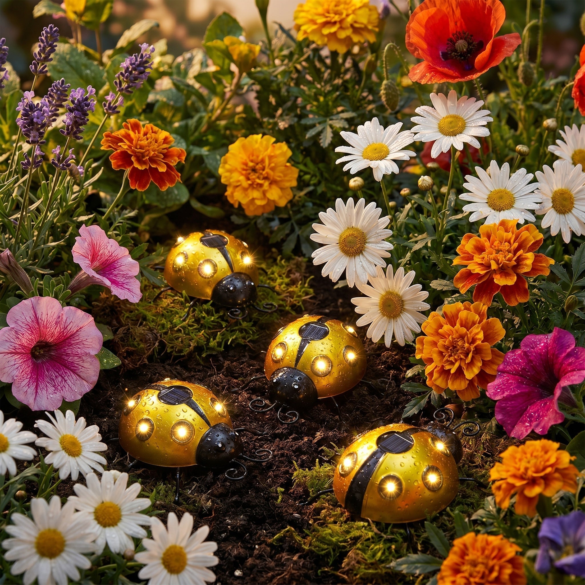 Decorazione da Giardino in Metallo a LED Solare a Forma di Coccinella