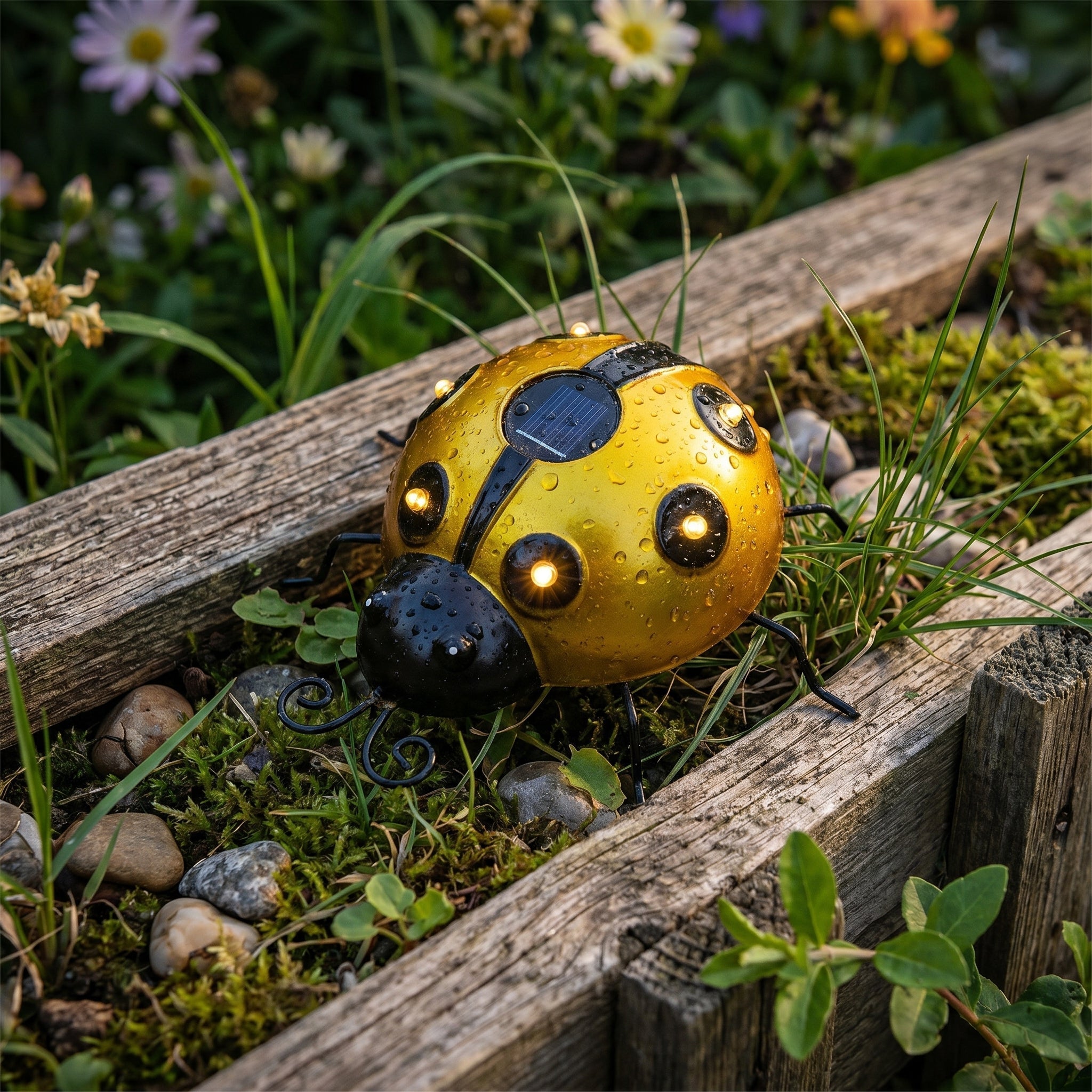 Decorazione da Giardino in Metallo a LED Solare a Forma di Coccinella