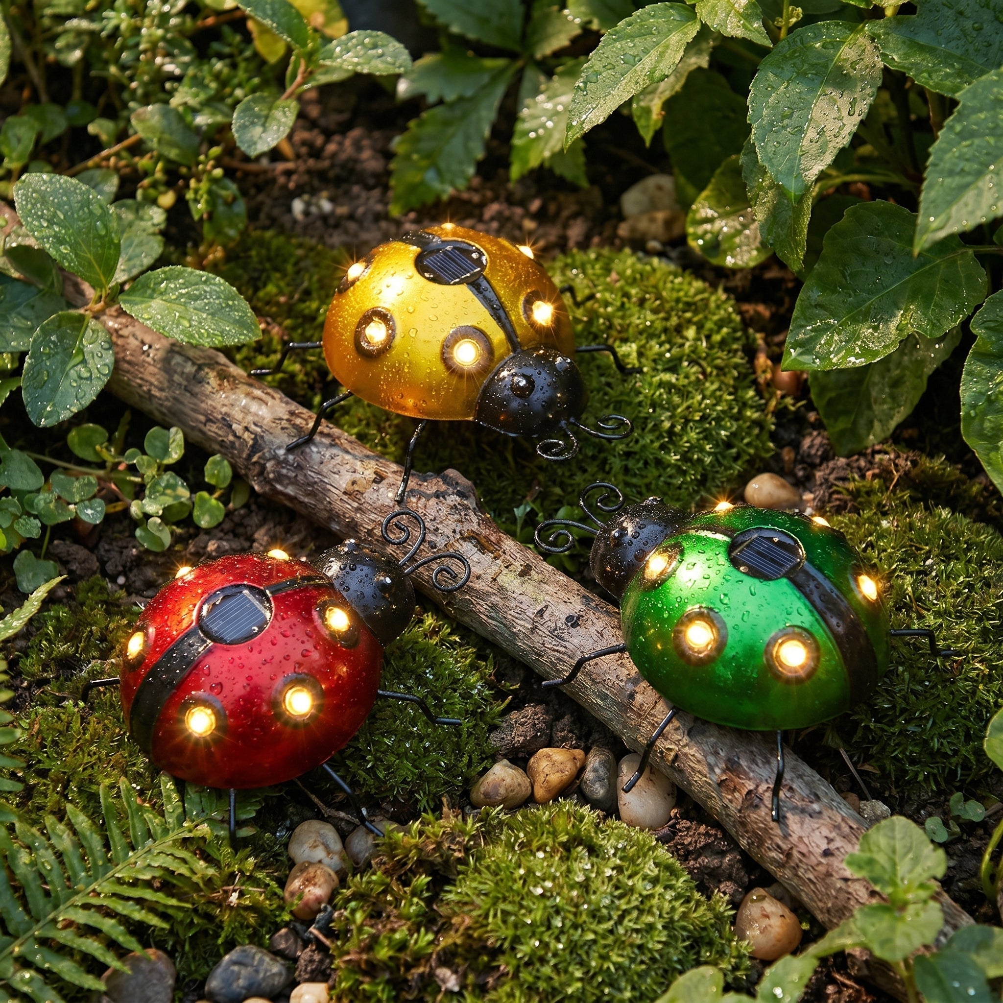 Decorazione da Giardino in Metallo a LED Solare a Forma di Coccinella