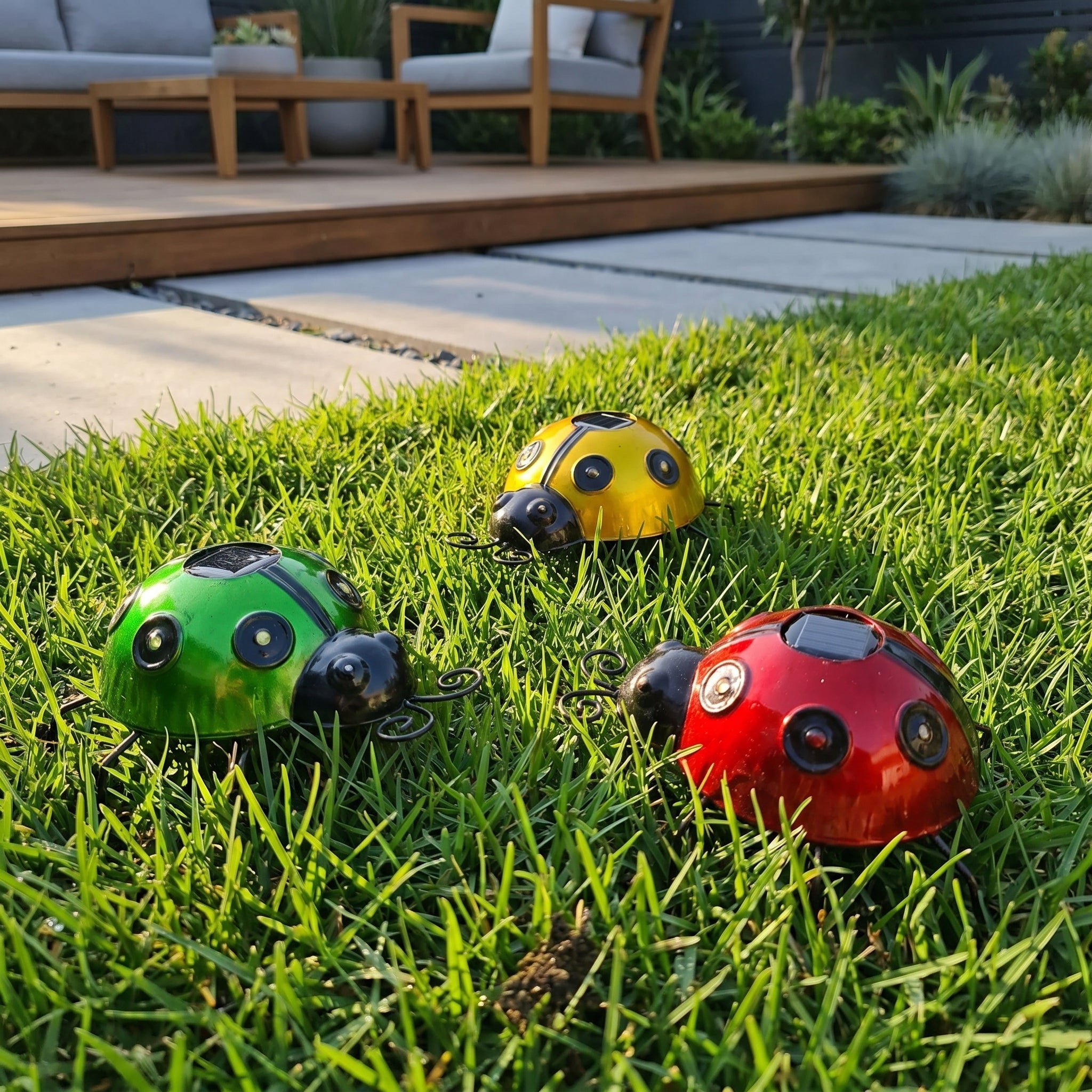 Decorazione da Giardino in Metallo a LED Solare a Forma di Coccinella