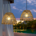 Lampada a sospensione in rattan intrecciato a energia solare