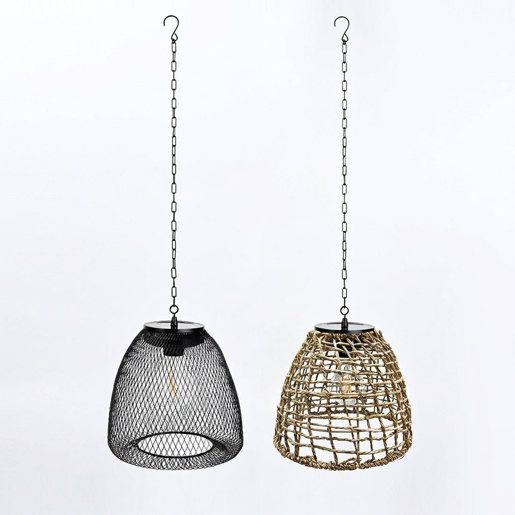 Lampada a sospensione in rattan intrecciato a energia solare