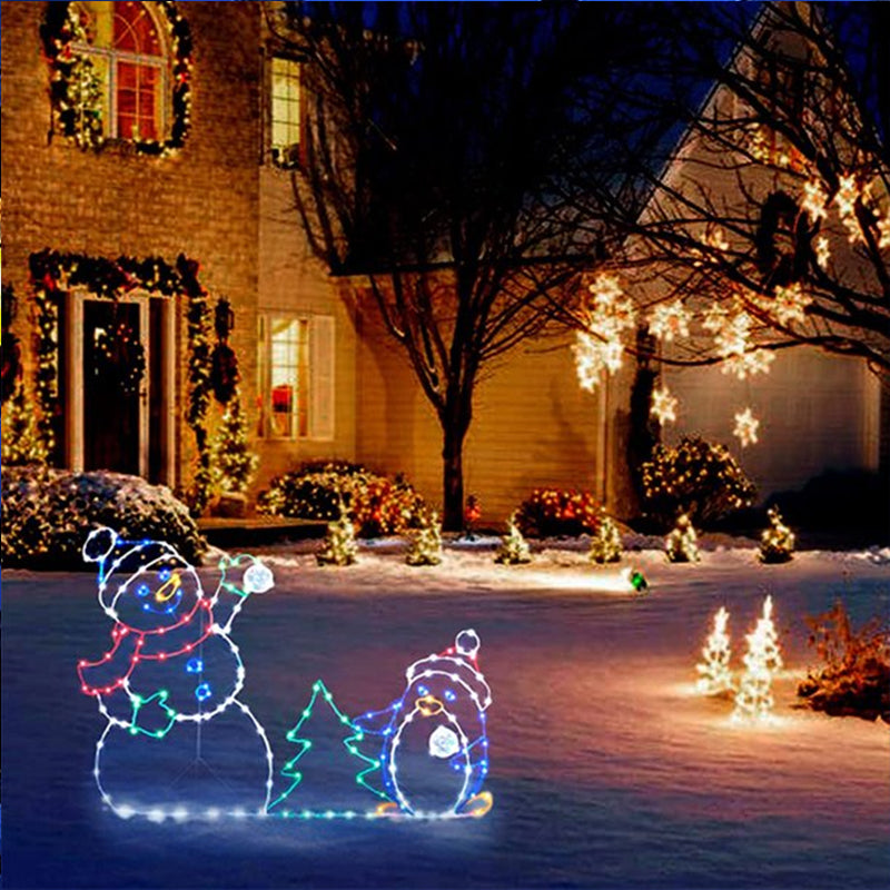 Luce Animata a LED con Palline di Neve | Decorazione Natalizia Esterna con Pupazzo di Neve e Pinguino