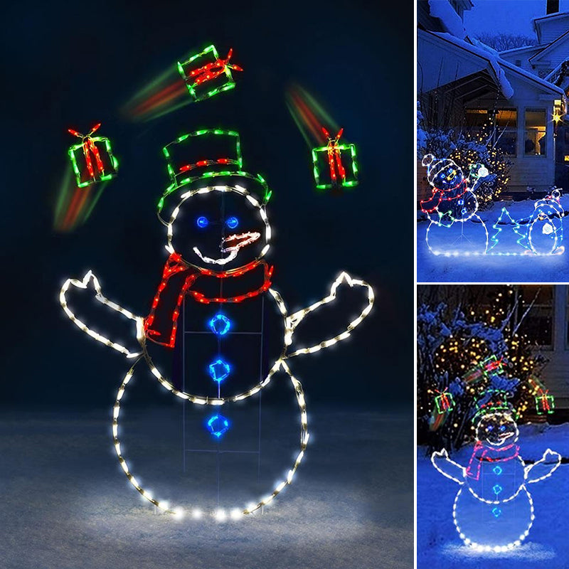 Luce Animata a LED con Palline di Neve | Decorazione Natalizia Esterna con Pupazzo di Neve e Pinguino