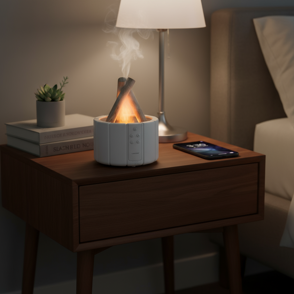 FlammaMist – Umidificatore e lampada da tavolo con aromaterapia e luce LED