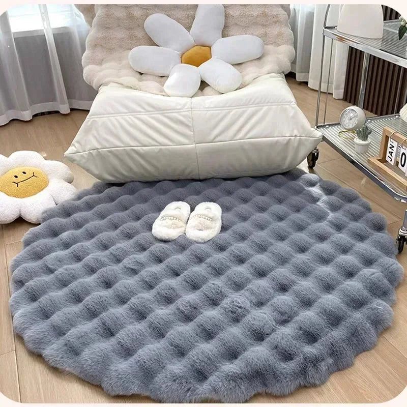 Sorelia | Tappeto rotondo in poliestere con base antiscivolo in sei colori e quattro dimensioni per soggiorno e camera da letto