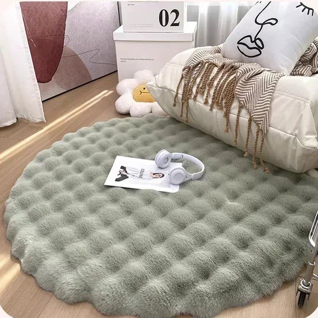 Sorelia | Tappeto rotondo in poliestere con base antiscivolo in sei colori e quattro dimensioni per soggiorno e camera da letto