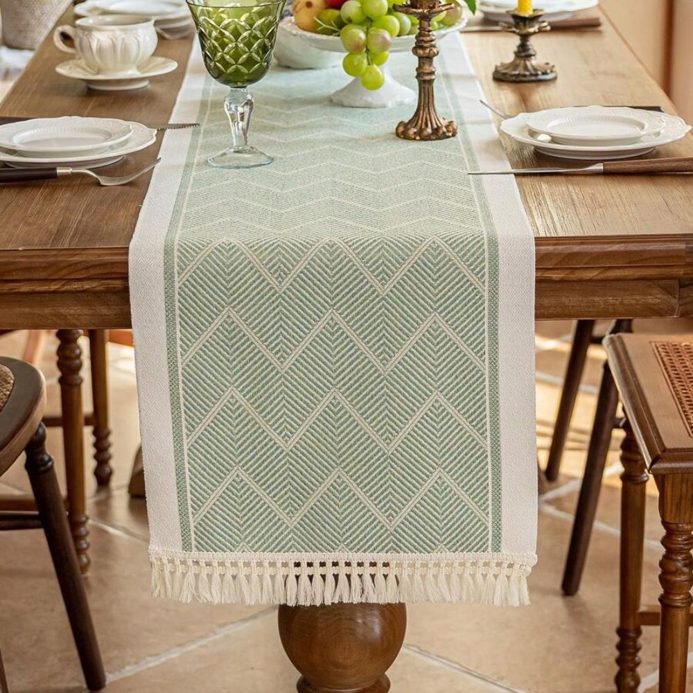 TEXTELLE – Elegante Runner da Tavola in Arenaria Intrecciata con Design a Zigzag