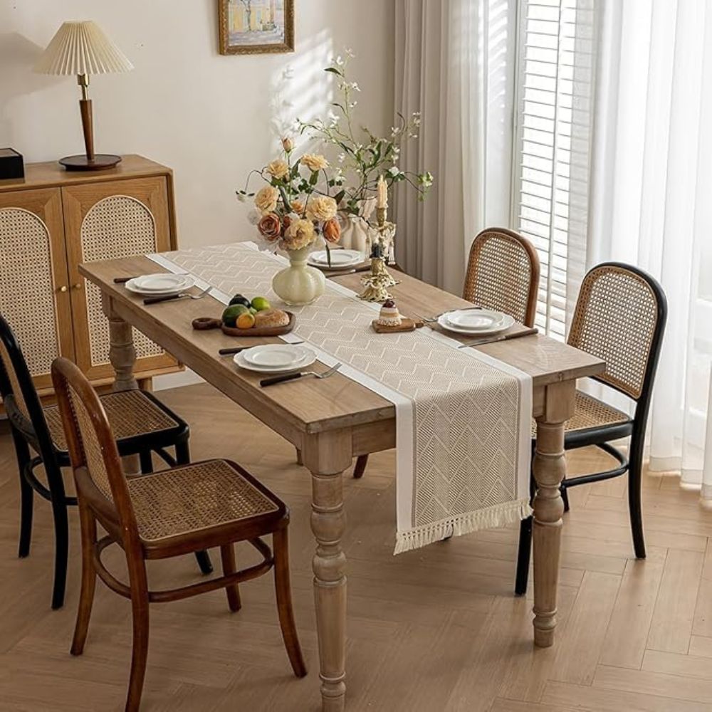 TEXTELLE – Elegante Runner da Tavola in Arenaria Intrecciata con Design a Zigzag
