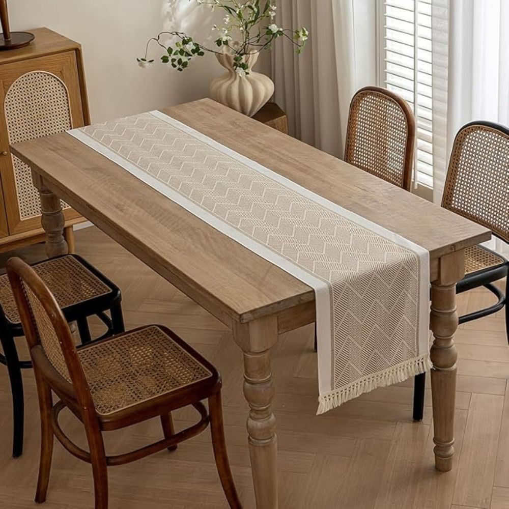 TEXTELLE – Elegante Runner da Tavola in Arenaria Intrecciata con Design a Zigzag