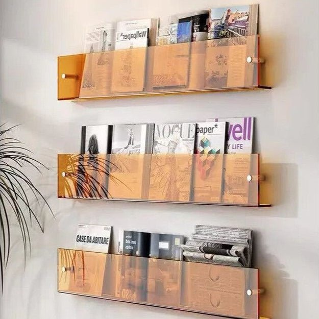 MODURACK – Supporto a muro minimalista in acrilico per riviste in ambienti moderni