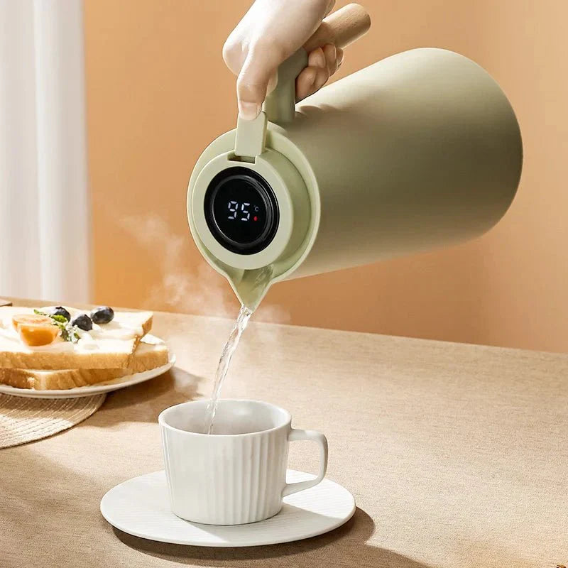 Caraffa Termica Con Display LED Della Temperatura E Manico In Legno