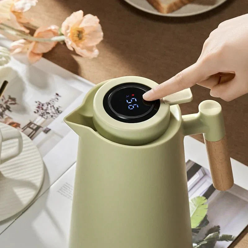 Caraffa Termica Con Display LED Della Temperatura E Manico In Legno