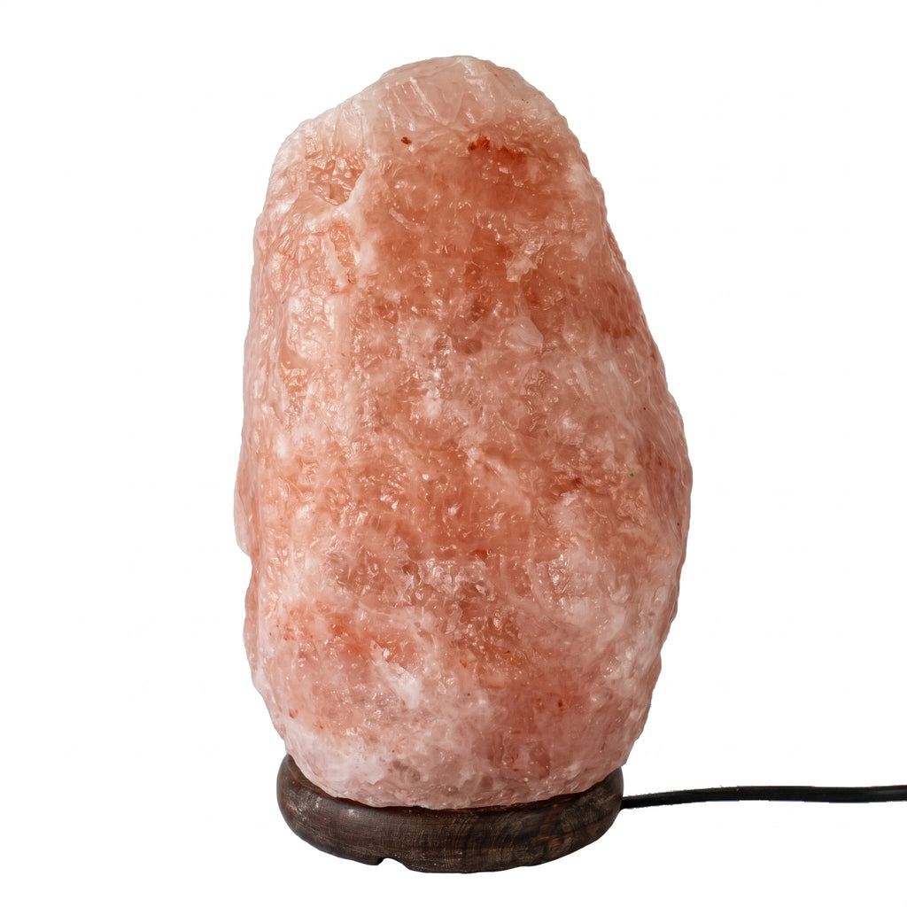 Lampada da tavolo in stile sale himalayano con base in legno