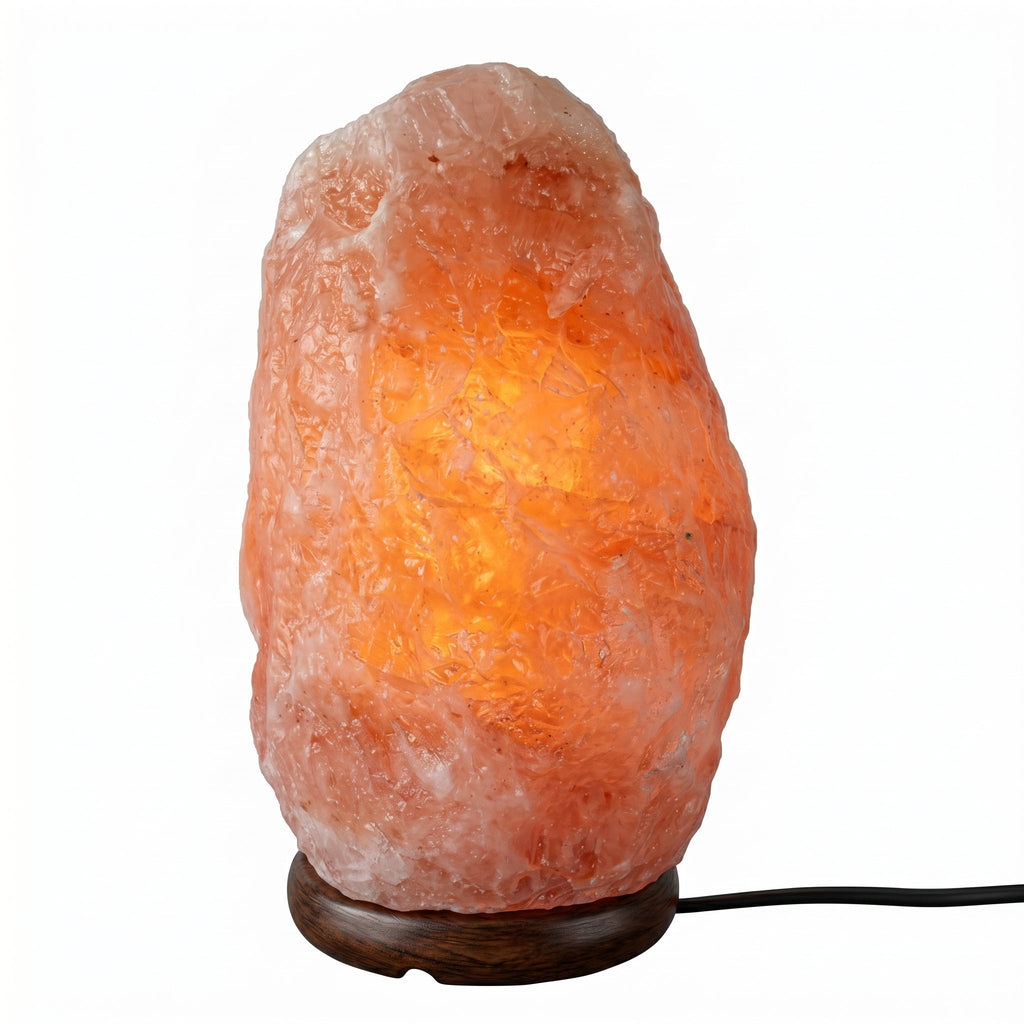 Lampada da tavolo in stile sale himalayano con base in legno