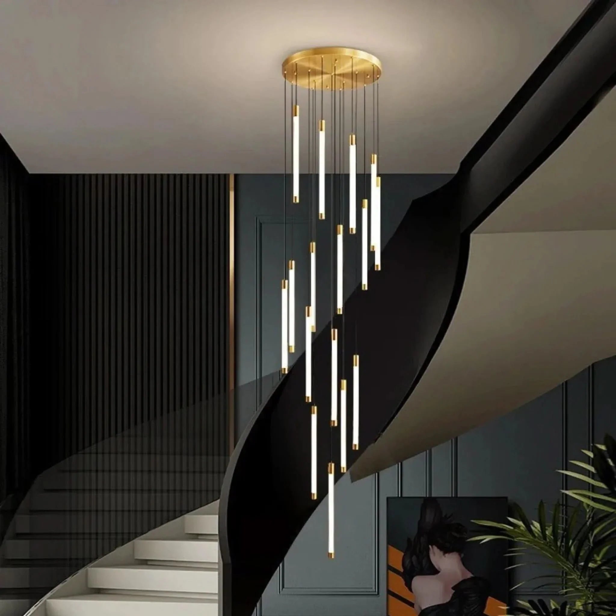 Candelabro LED Oro per Scale – Lampada a Sospensione Moderna