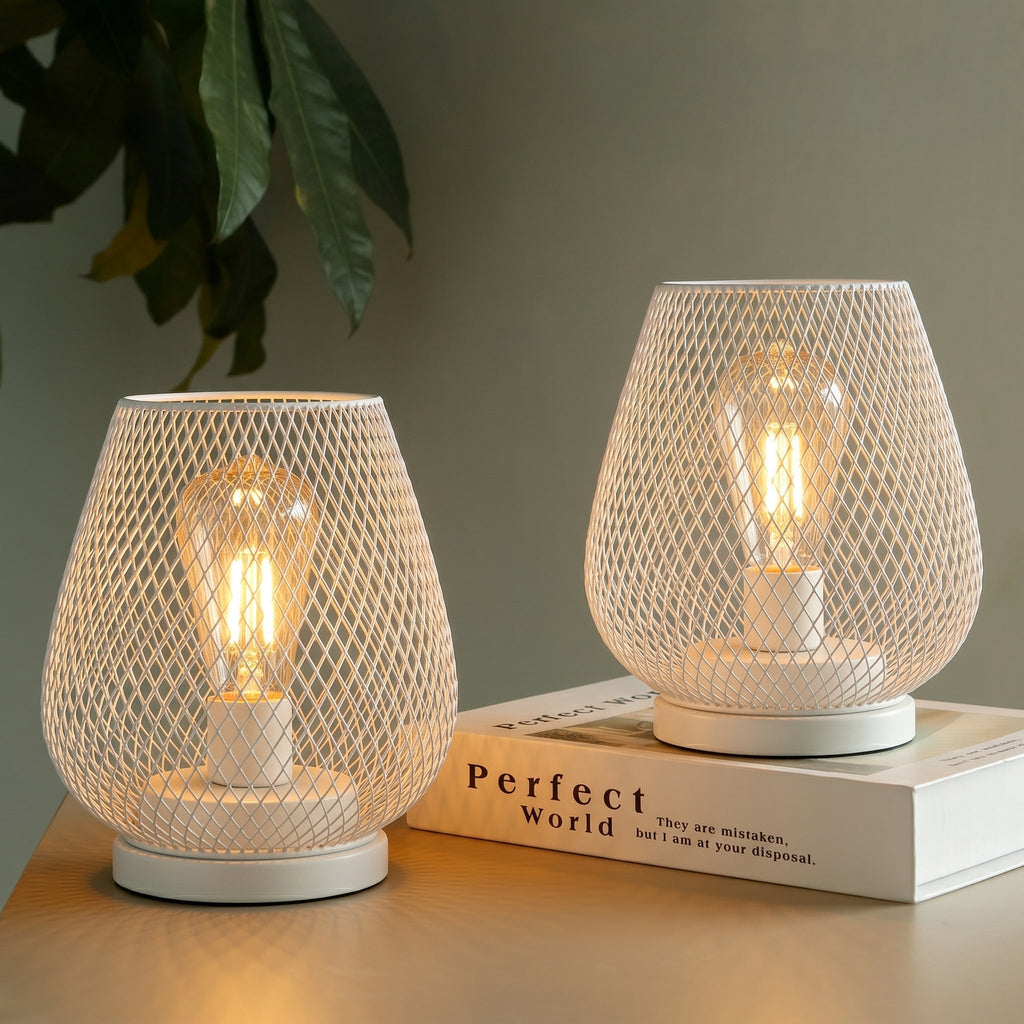 Lampada da tavolo wireless a forma di goccia con design in rete metallica
