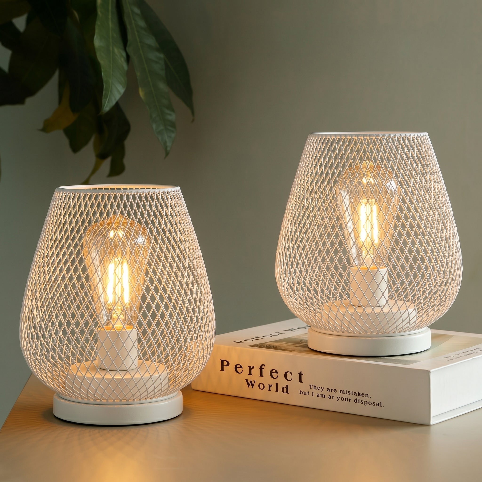 Lampada da tavolo wireless a forma di goccia con design in rete metallica