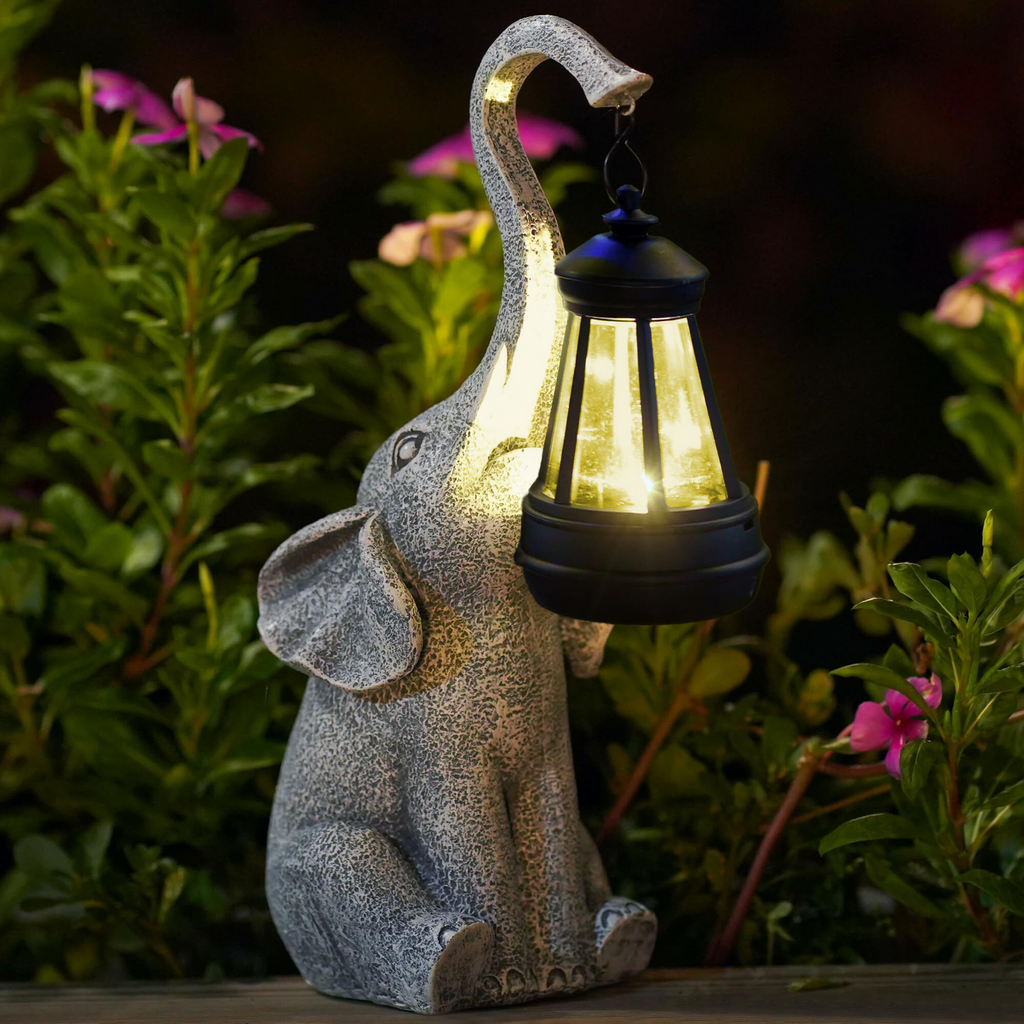 Celinea | Lampada da Giardino Solare a Elefante con LED Bianco Caldo e Finitura Effetto Pietra per Patio e Giardino