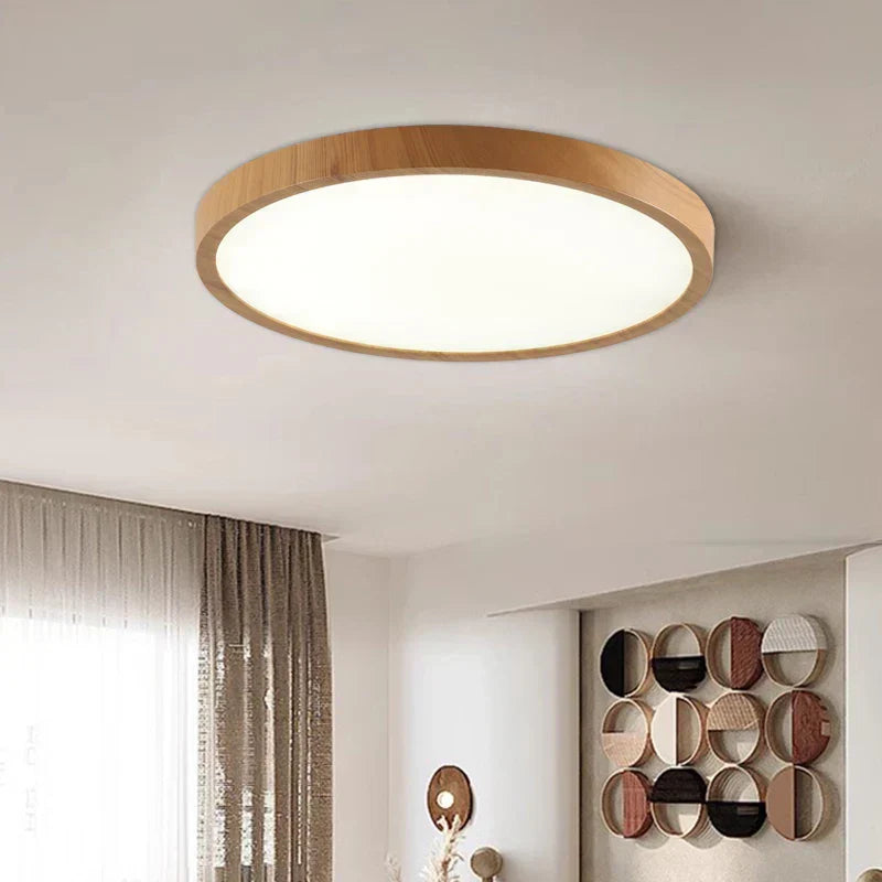 Ultrathin Walnut Circular Ceiling Light for Modern Style