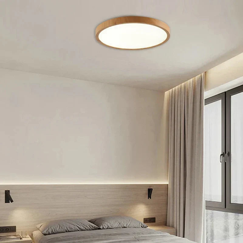 Lampada da soffitto circolare ultrafine in noce per uno stile moderno