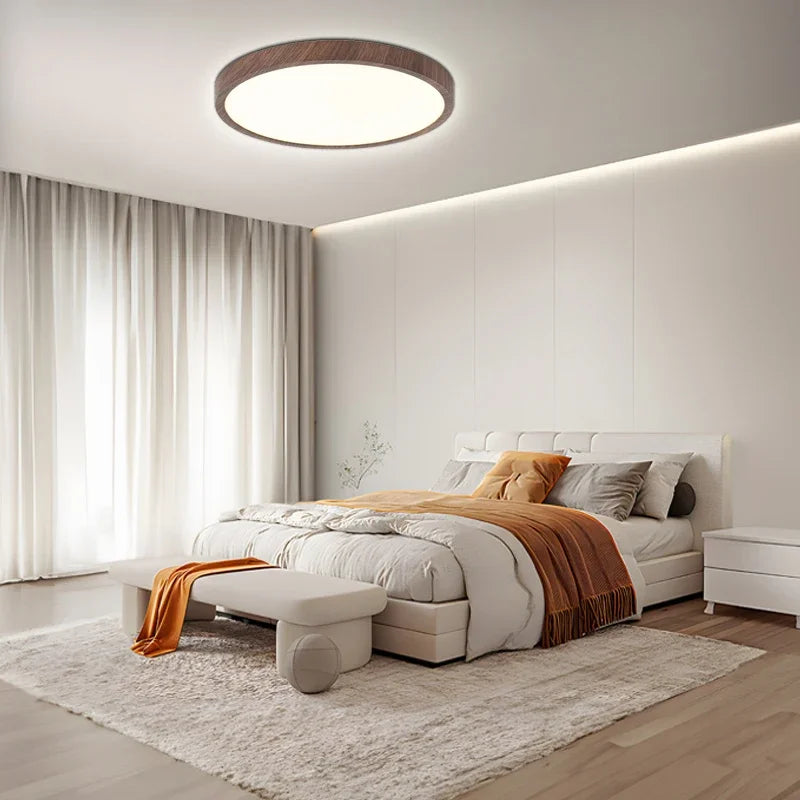 Lampada da soffitto circolare ultrafine in noce per uno stile moderno