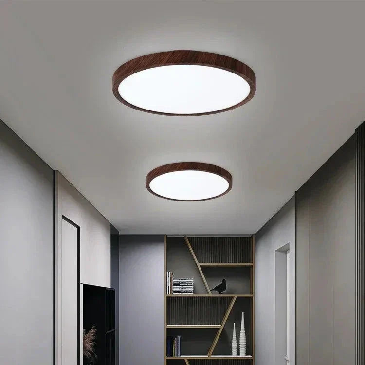 Ultrathin Walnut Circular Ceiling Light for Modern Style