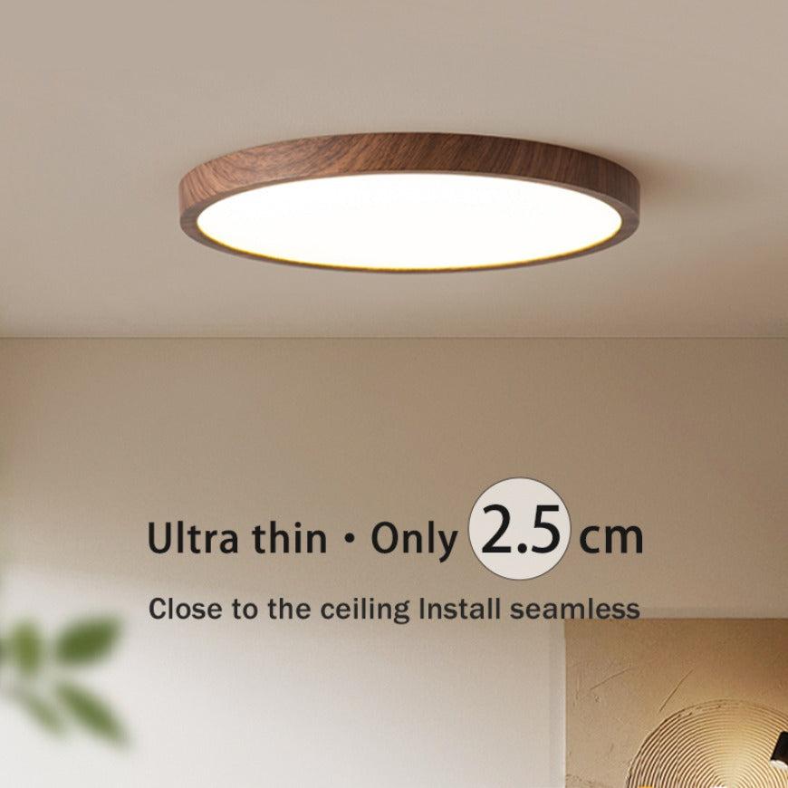 Ultrathin Walnut Circular Ceiling Light for Modern Style