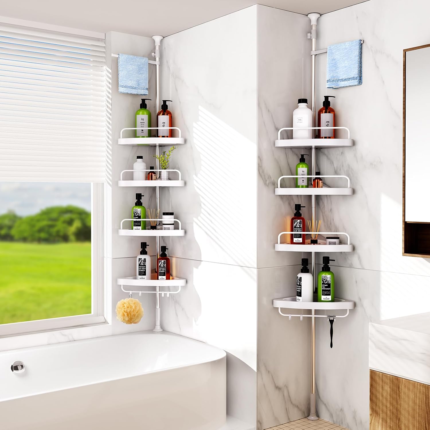 Scaffale angolare regolabile per il bagno